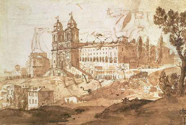 View of the Church of S. Trinita dei Monti, Rome, c.1632 Oil Painting by Claude Lorrain (Claude Gellee)