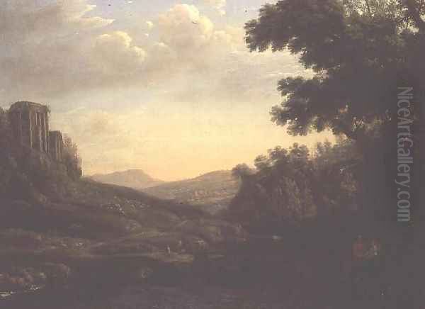 Extensive Wooded Landscape with Ruined Temple Oil Painting by Claude Lorrain (Claude Gellee)