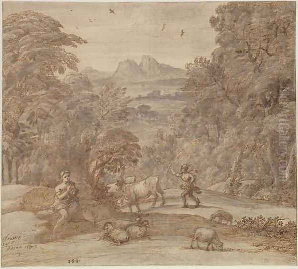 Landscape with Mercury and Apollo as a Shepherd, 1673 Oil Painting by Claude Lorrain (Claude Gellee)