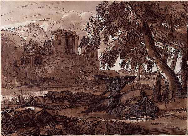 Hagar and the Angel in the Desert Oil Painting by Claude Lorrain (Claude Gellee)