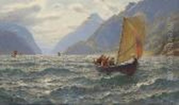 Heitere Segelpartie In
 Norwegischem Fjord. Oil Painting by Hans Dahl