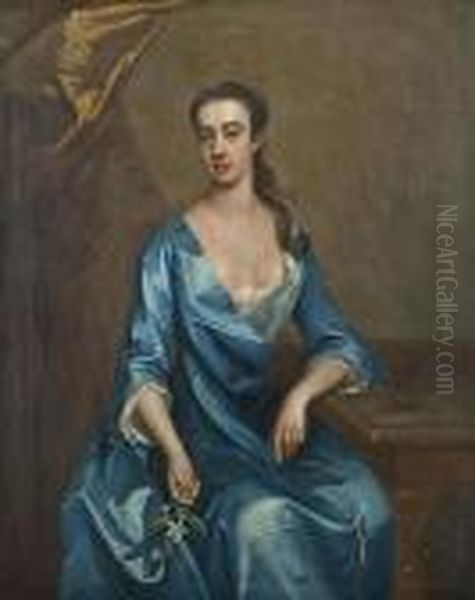 Portrait Of A Lady, 
Traditionally Identified As Miss Shafto, Three-quarter-length, In A Blue
 Dress Oil Painting by Michael Dahl