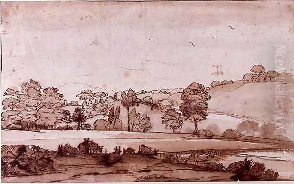 Herdsman and Shepherdess by a Stream near La Crescenza Oil Painting by Claude Lorrain (Claude Gellee)