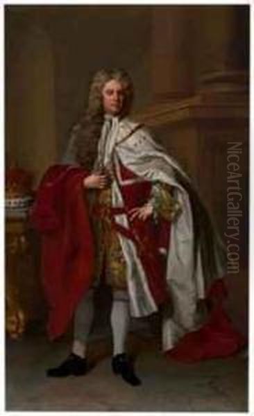 Portrait Of James Brydges, 1st 
Duke Of Chandos, Full-length, Inpeer's Robes With A Ducal Coronet Oil Painting by Michael Dahl