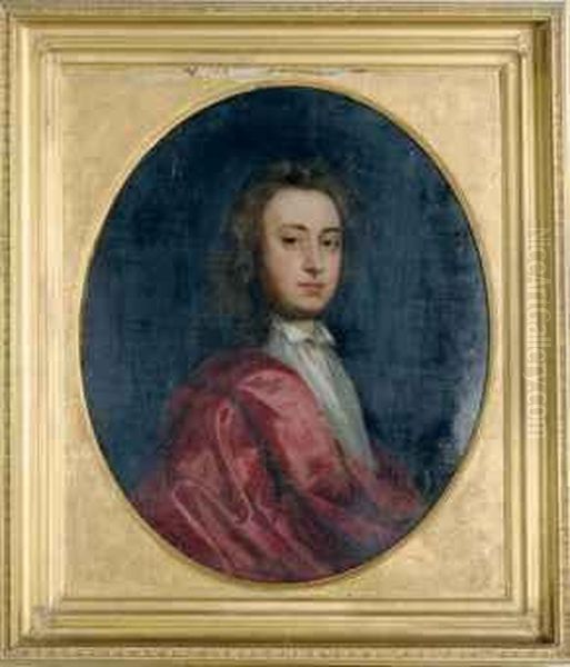 Portrait Of A Gentleman, 
Traditionally Identified As George Morley,esquire (b. 1664), Third 
Brother Of Sir Charles Morley,half-length, With A Red Cape Oil Painting by Michael Dahl