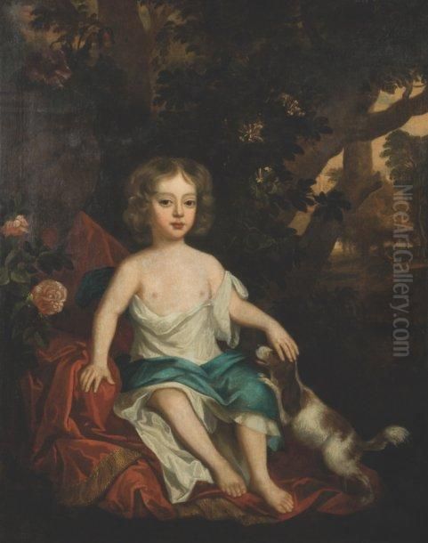 Portrait De Jeune Garcon Au Chien Oil Painting by Michael Dahl