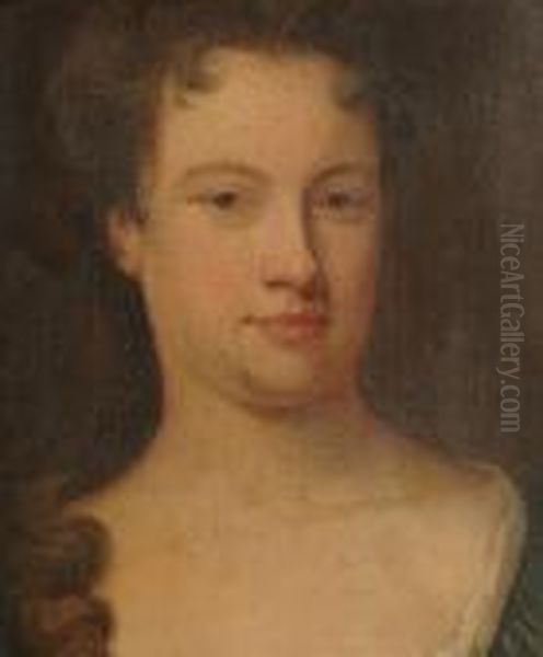 Portrait Believed To Be Of Anne 
Oldfield, Head And Shoulders, Wearing A Blue Dress Edged In White Oil Painting by Michael Dahl