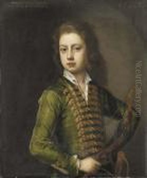 Portrait Of A Young Gentleman, 
Half-length, In A Green Coat, With Gold Frogging, Holding A Bow In His 
Left Hand Oil Painting by Michael Dahl