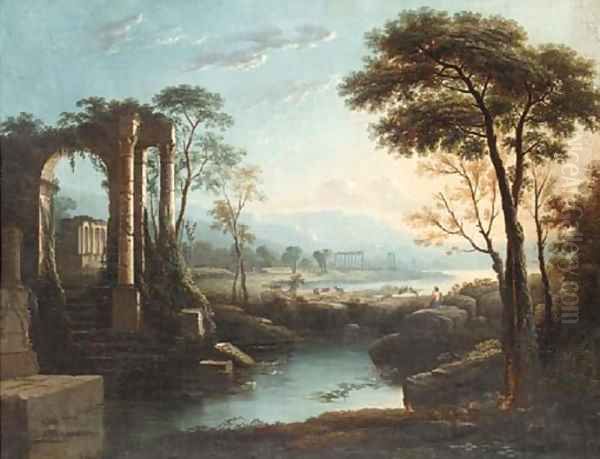 A goatherd by Arcadian ruins Oil Painting by Claude Lorrain (Claude Gellee)