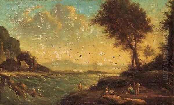 Figures resting by the shore Oil Painting by Claude Lorrain (Claude Gellee)