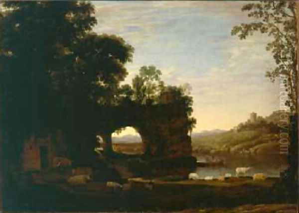 Landscape with a Rock and River 1628 30 Oil Painting by Claude Lorrain (Claude Gellee)