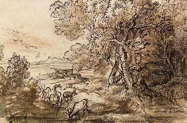 Venus and Adonis in an extensive Landscape with Deer Oil Painting by Claude Lorrain (Claude Gellee)