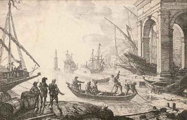Harbour scene with rising sun Oil Painting by Claude Lorrain (Claude Gellee)