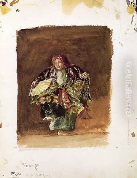 Masked Dancer Of The No Representing A Saki Imp Oil Painting by John La Farge