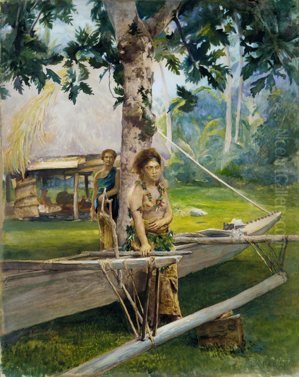 Portrait of Faase, the Taupo, or Official Virgin, of Fagaloa Bay, and Her Duenna, Samoa Oil Painting by John La Farge