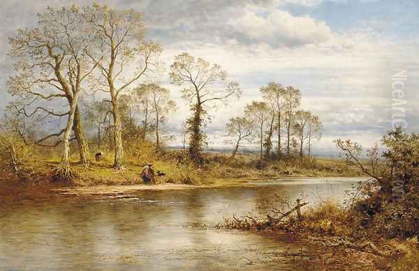 An English River In Autumn Oil Painting by Benjamin Williams Leader
