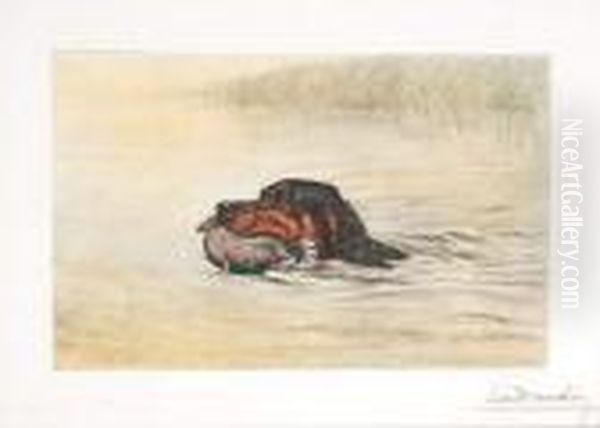 setter Rapportant Un Colvert Oil Painting by Leon Danchin