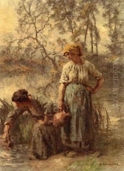Drawing Water Oil Painting by Leon Augustin Lhermitte