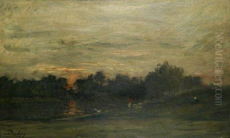 Sunset Oil Painting by Charles-Francois Daubigny