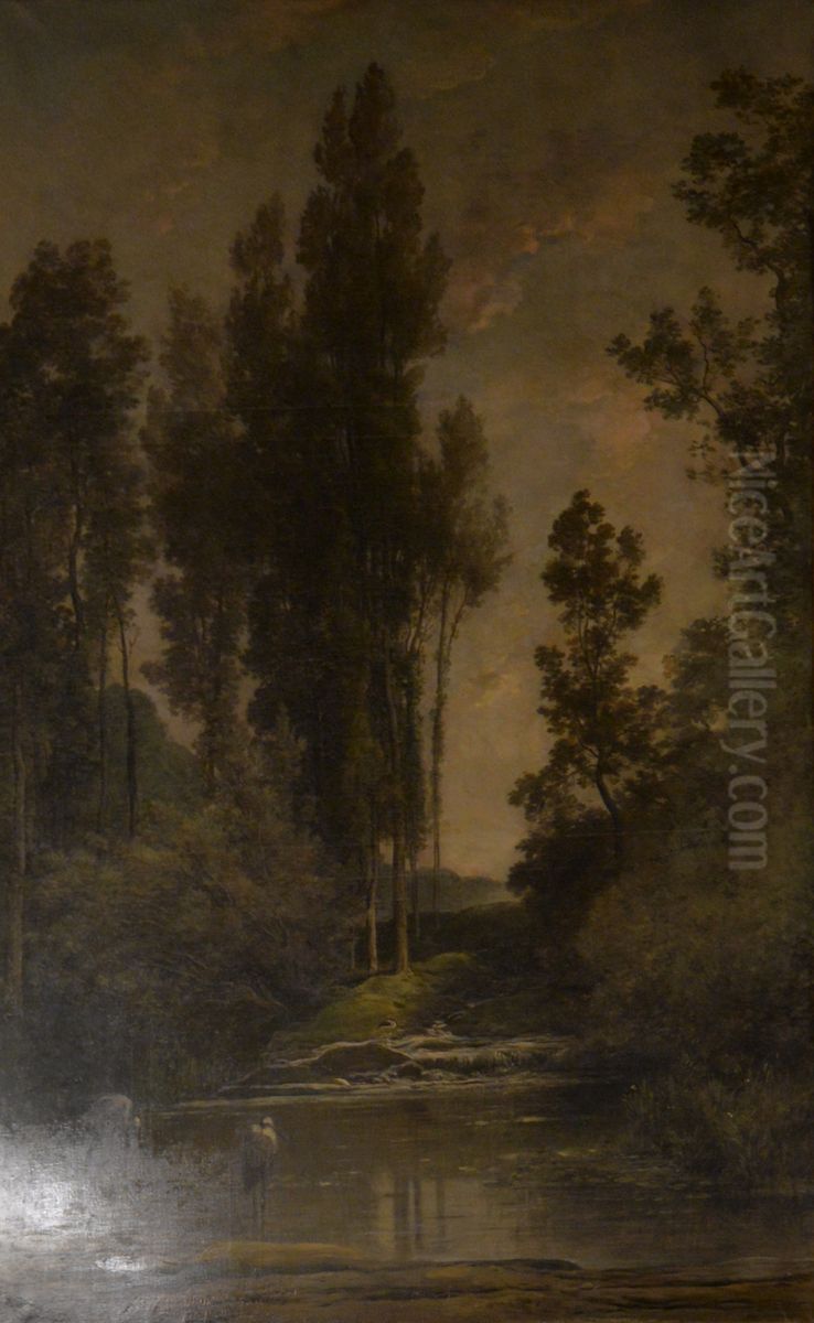 Les Cerfs Oil Painting by Charles-Francois Daubigny