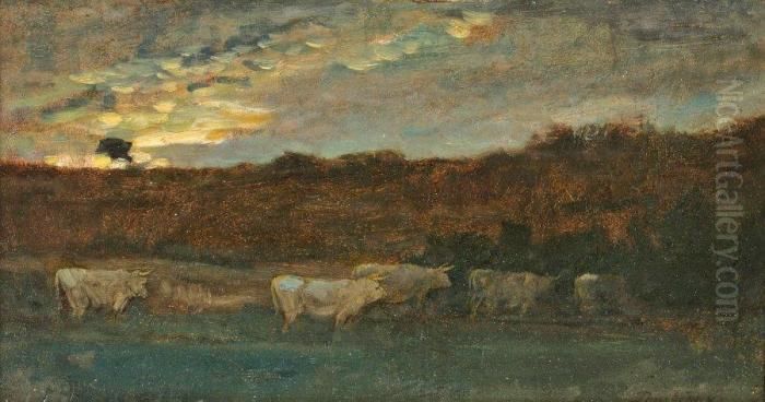 Vaches Passant Le Gue Oil Painting by Charles-Francois Daubigny