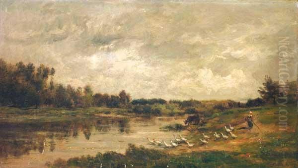 Paisaje Con Gansos
 Oleo Sobre Tabla Oil Painting by Charles-Francois Daubigny