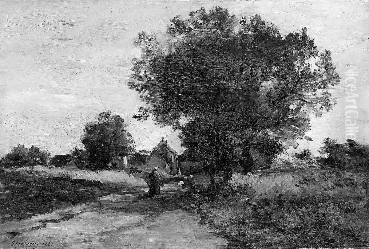 Village Road Oil Painting by Charles-Francois Daubigny