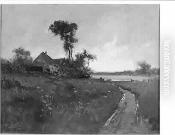 
 La Chaumiere Au Bord Du Fleuve  Oil Painting by Karl Pierre Daubigny