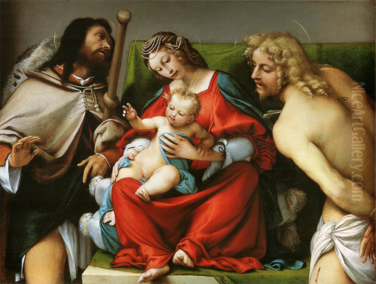 Madonna with the Child and Sts Rock and Sebastian Oil Painting by Lorenzo Lotto