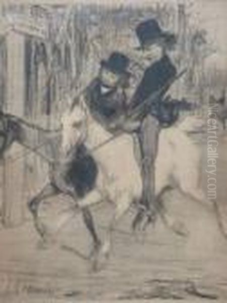 Egmitation Boutiquiere Sur Des Chevaux De Louage, Et Ou Il N'ya
Pas Autre Chose A Louer Oil Painting by Honore Daumier