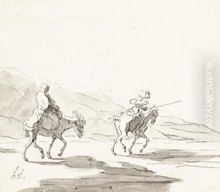 Don Quixote Et Sancho Pansa Oil Painting by Honore Daumier