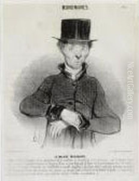 A Set Of Circa 50 Caricatures 
Taken From Various Newspapers Andmagazines, Editions Unknown, Of Which 
21 Framed Oil Painting by Honore Daumier