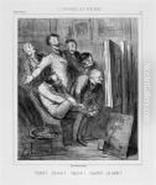 A Travers Les Ateliers - 
Fichtre! ... Epatant! ... Sapristi! ... Superbe! ... Ca Parle! ... Oil Painting by Honore Daumier