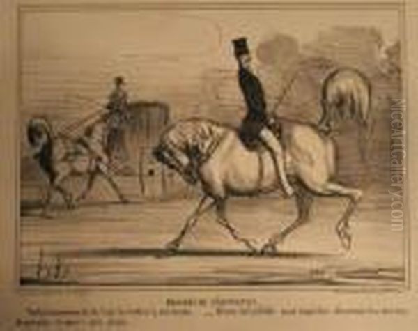 Progres De L'equitation (actualites, Pl. 329). 1856. Oil Painting by Honore Daumier