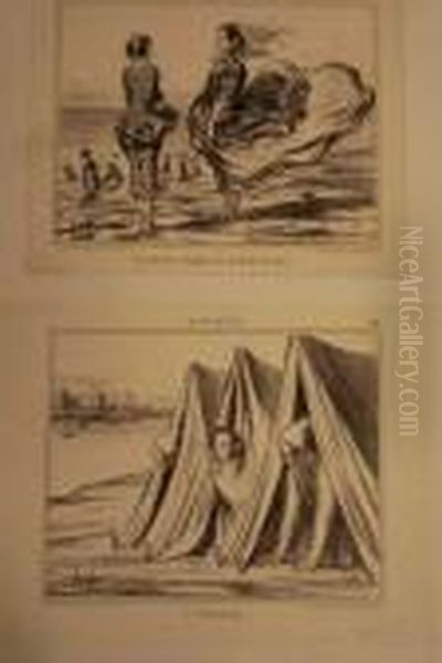 A Cherbourg ; Un Effet De 
Crinoline Au Bord De La Mer (actualites, Pl. 546 Et 551). 1858. Oil Painting by Honore Daumier