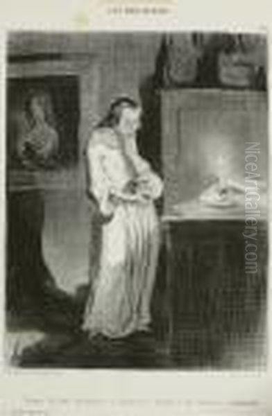Femme De Lettre Humanitaire. 
Blatt 15 Der Folge <les Bas-bleus> - Un Jour De Grande Toilette. Blatt 
50 Der Folge <les Bons Bourgeois> Oil Painting by Honore Daumier