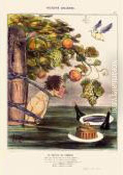 Les Papas; Histoire Ancienne; Le
 Nouveau Carnaval; Les Lorettes Vieilles; And Nos Jolies Parisiennes Oil Painting by Honore Daumier