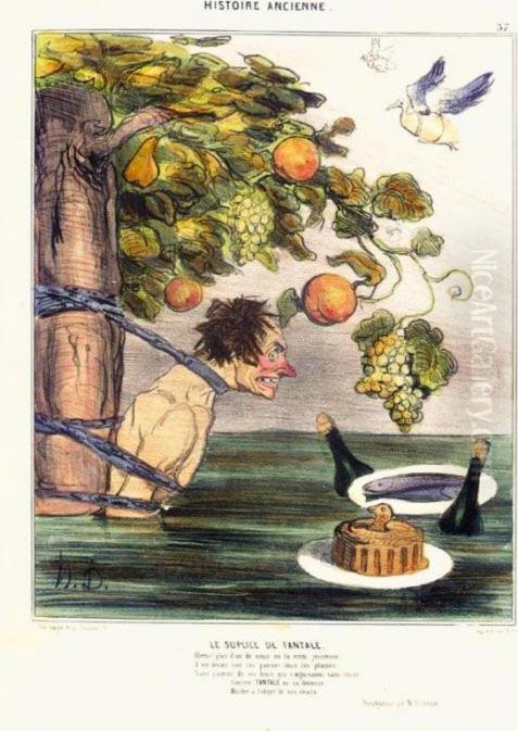 Les Papas; Histoire Ancienne; Le
 Nouveau Carnaval; Les Lorettes Vieillies; And Nos Jolies Parisiennes Oil Painting by Honore Daumier