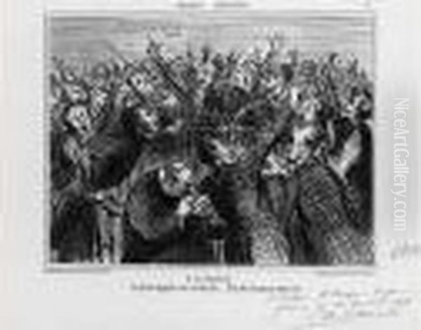 A La Bourse - Ce Qu'on Appelle Une Corbeille.. (croquis Parisiens, Pl. 6). 1856. Oil Painting by Honore Daumier
