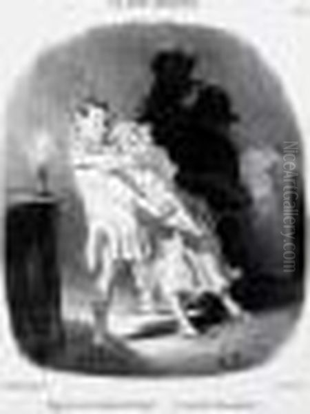 Les Bons Bourgeois, Pl. 61 (< N'approche Pas La Meche De La Lumiere
 !... >). 1846. Oil Painting by Honore Daumier