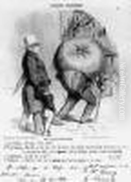Une Lecon De Botanique ; Un Jour De Representation A Beneficee
 (croquis Parisiens, Pl. 4 Et 14). 1852. Oil Painting by Honore Daumier