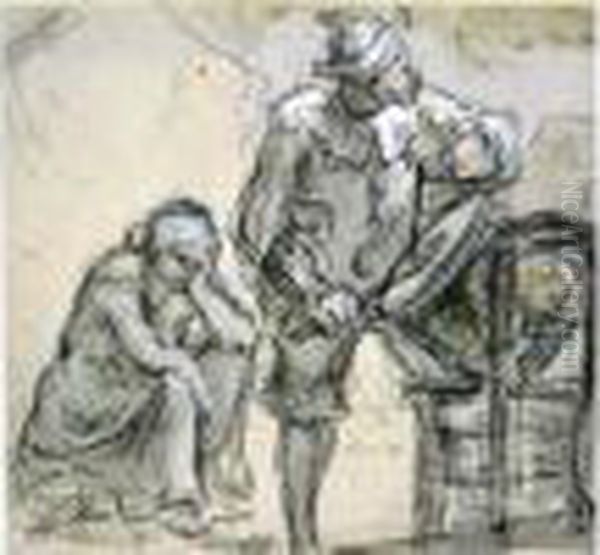 Les Saltimbanques Aquarelle Oil Painting by Honore Daumier