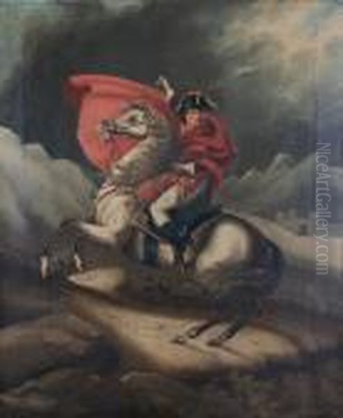 Portrait Of Napoleon Bonaparte Mounted On Arearing Horse Oil Painting by Jacques Louis David