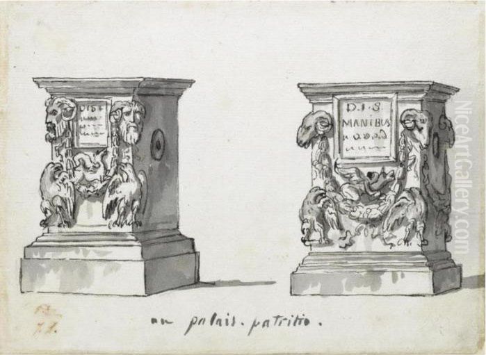 Two Roman Altars With The Epitaphs Oil Painting by Jacques Louis David