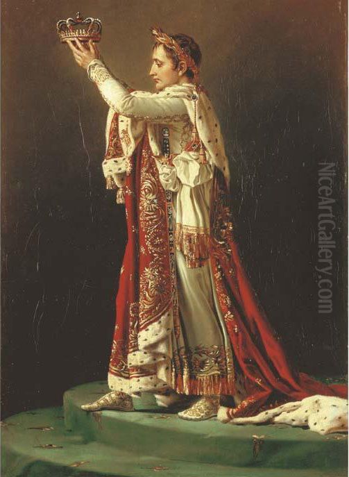 Portrait Of The Emperor Napoleon
 I, Standing Full-length Inimperial Regalia Holding A Crown Oil Painting by Jacques Louis David