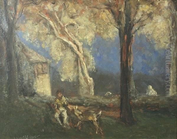 Young Boy With His Dog Oil Painting by Arthur Bowen Davies