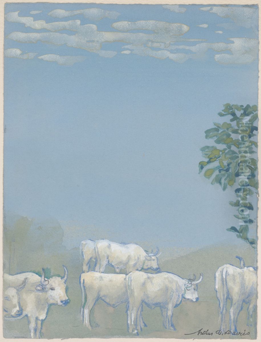 Landscape With Cows Oil Painting by Arthur Bowen Davies