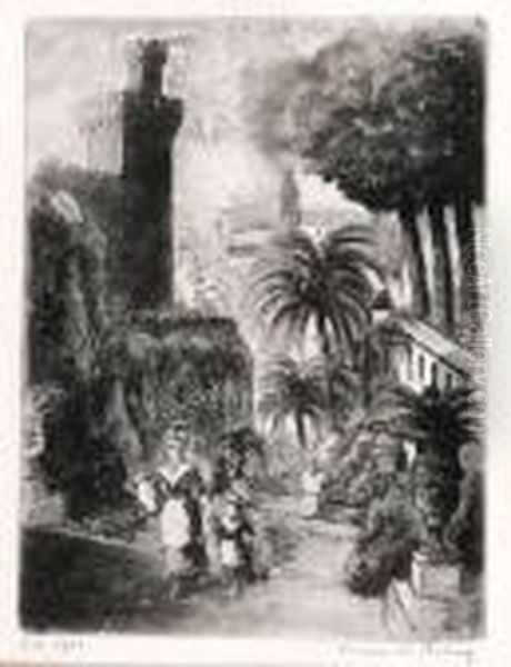 Village Provencal Anime Oil Painting by Pierre De Belay