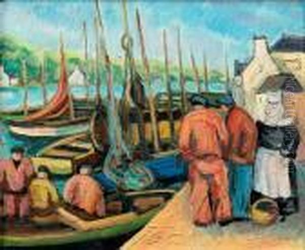 Audierne, 1931
 Huile Sur Toile, Signee Et Datee <1931> En Bas A Droite, Situee Et Datee Au Verso Oil Painting by Pierre De Belay