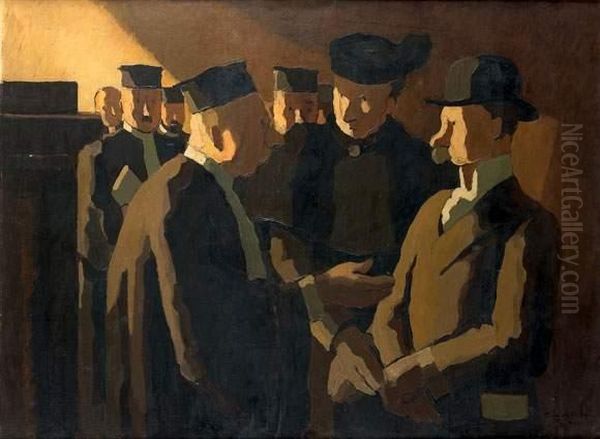 Avocats Et Clients Au Palais De Justice, 1936
 Huile Sur Toile, Signee Et Datee < 1936 > En Bas A Droite Oil Painting by Pierre De Belay